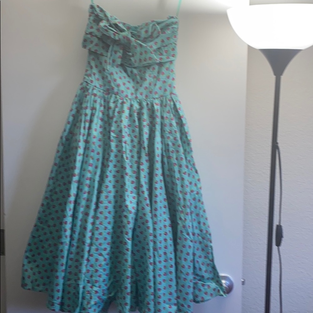Unique vintage strawberry print strapless dress